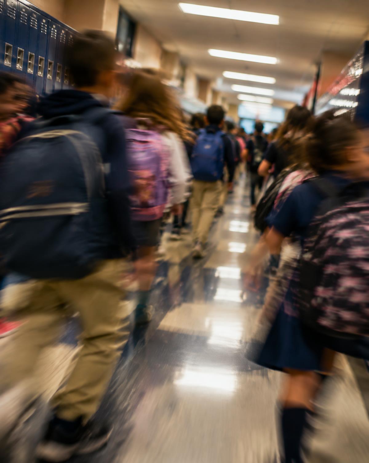 A quiet school hallway